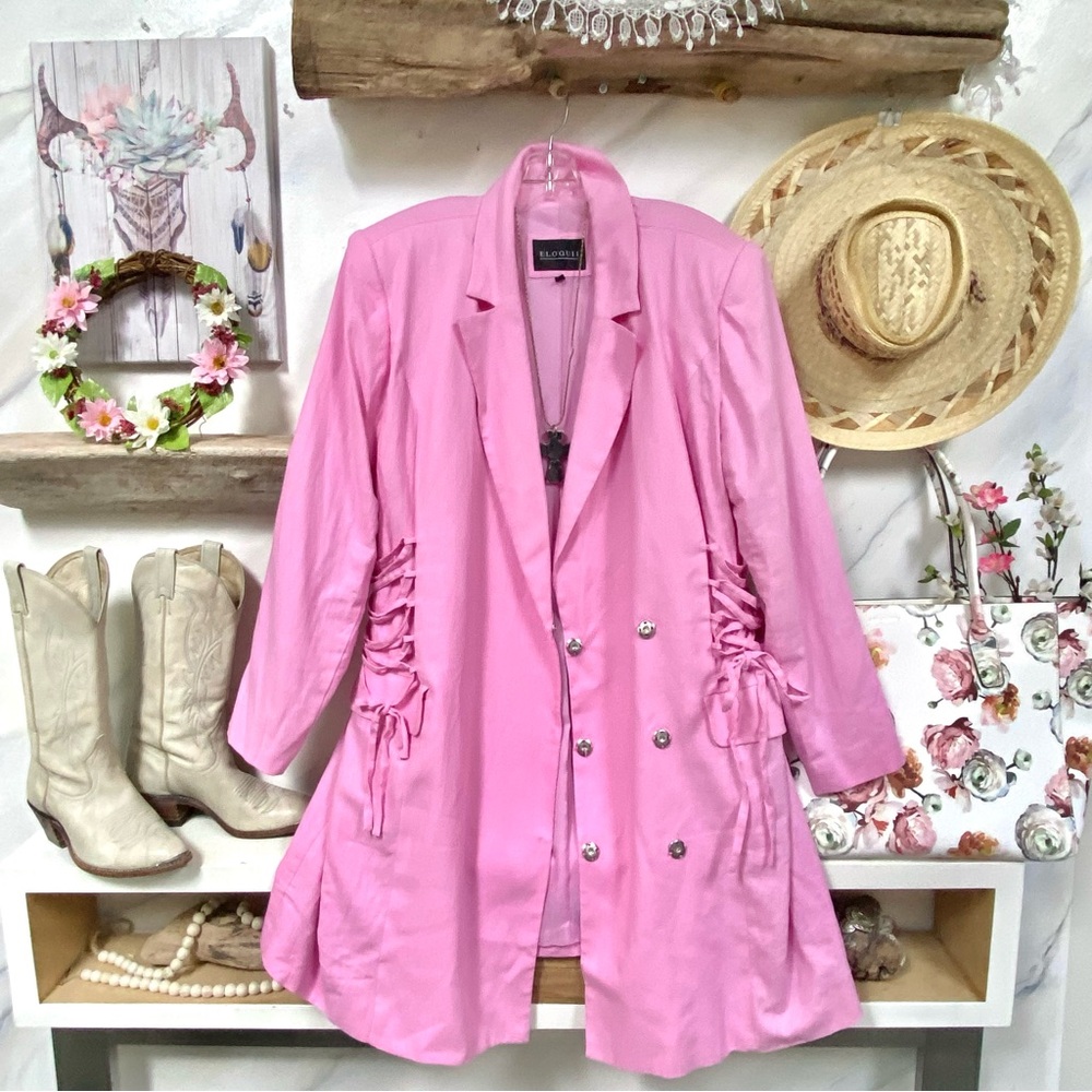 Eloquii Pink Double-Breasted Ruffled Side Blazer